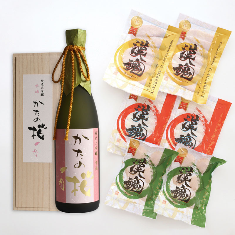 【Kaori-熏】で販売中の商品「かたの桜 雫酒 漢魂３種（かんぱち・真鯛・帆立）」