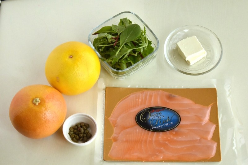 「ノルウェー産アトランティックサーモンとグレープフルーツの前菜」材料