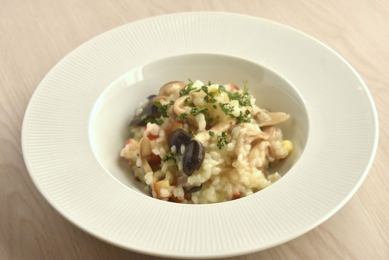 スモークチーズときのこのリゾット