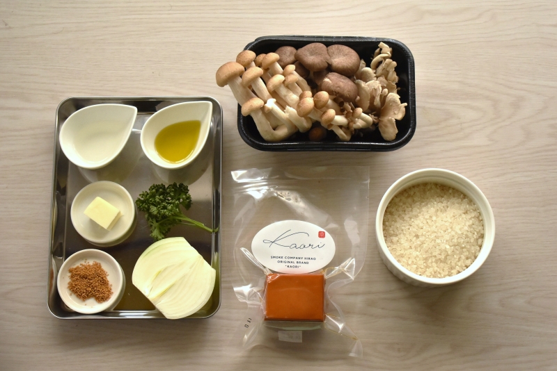 スモークチーズときのこのリゾット