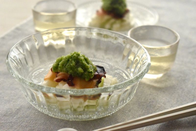 スモークたこと長いもの緑酢添え
